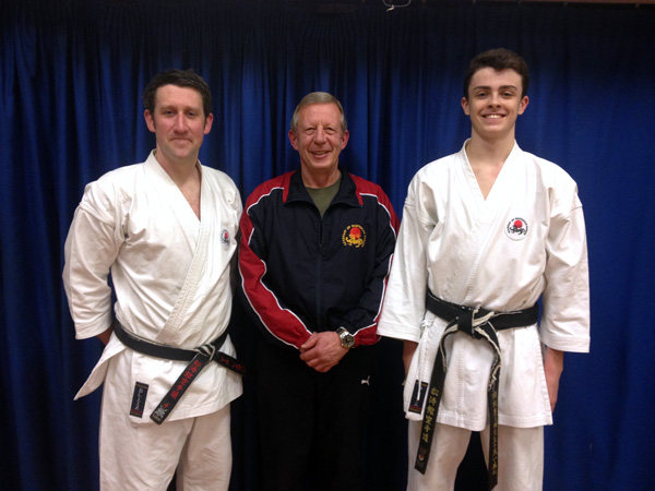 ASK Course & Dan Grading : 3rd Dan - Mark Raven (left), Sensei Hazard 7th Dan (centre), 1st Dan - Kieran Jones (right)
